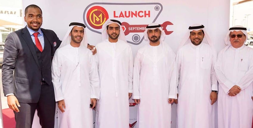 Sheikh Mohammed bin Saud Al Qasimi inaugurates the MotorCheck Vehicle Inspection Center at Souq Al Haraj in Sharjah with key officials.